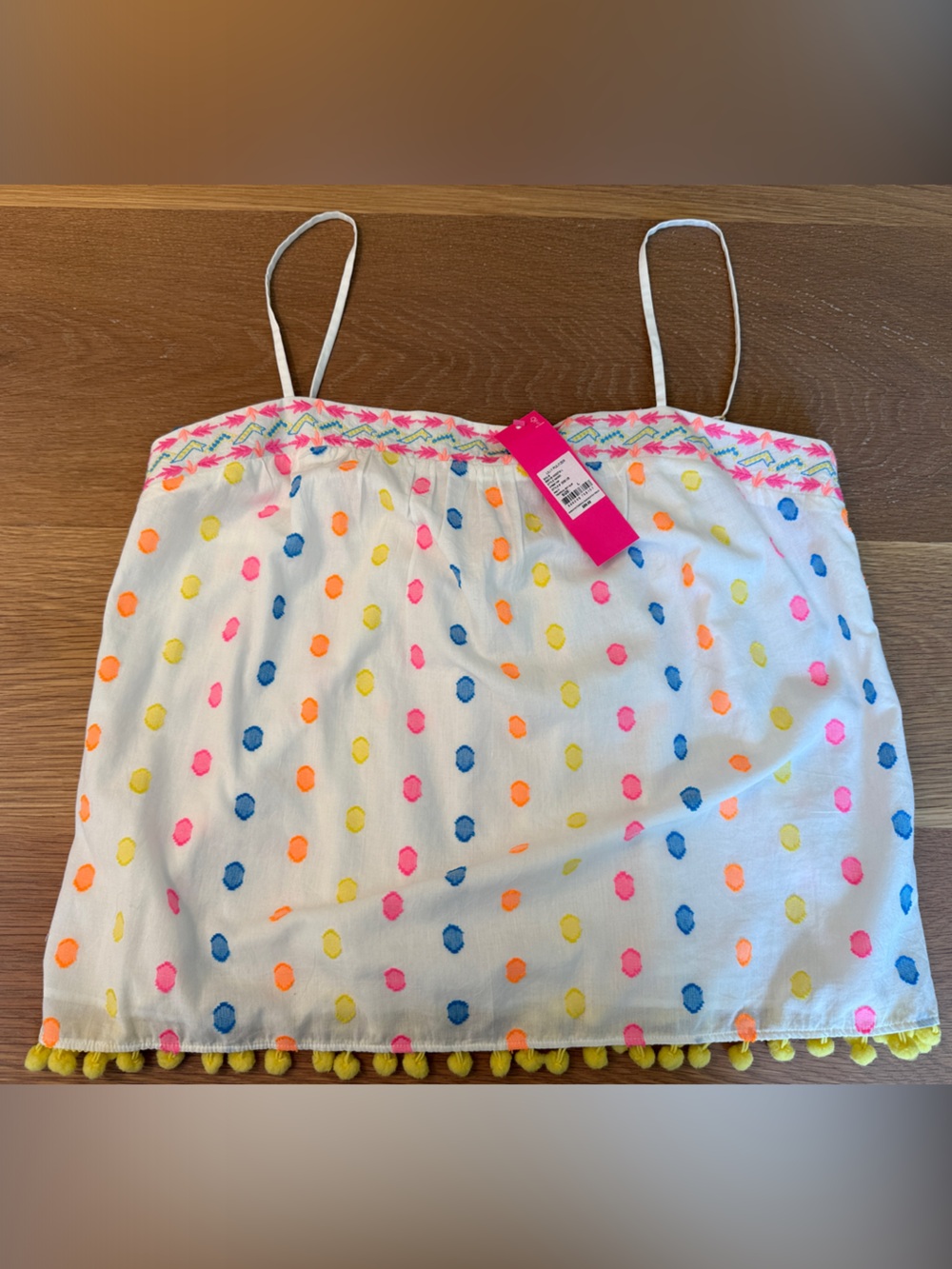 NWT Lilly Pulitzer Women’s White Polka Dot Pom-Trim Top